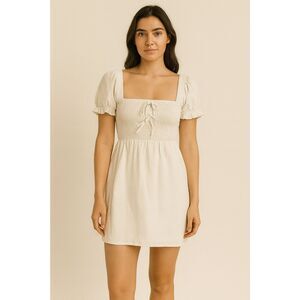 ASTR White Smocked Puff Sleeve Mini Dress – Size S